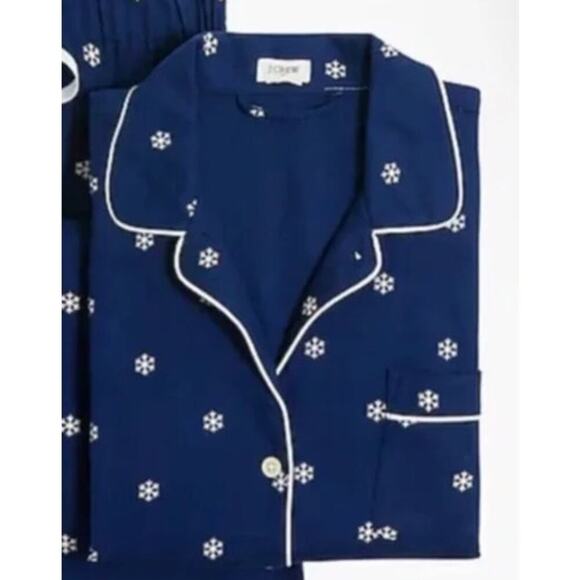 J. Crew Factory Snowflake Pajama Top Flannel Button Front Antique Navy  NWT L - Picture 1 of 6